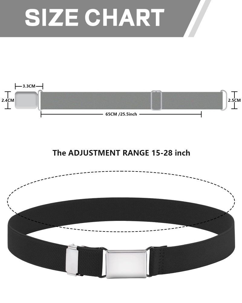 WELROG Toddler Kids Adjustable Buckle Belt - Elastic Child Silver Buckle Belts for Girls Boys (Black/White) - Image 4
